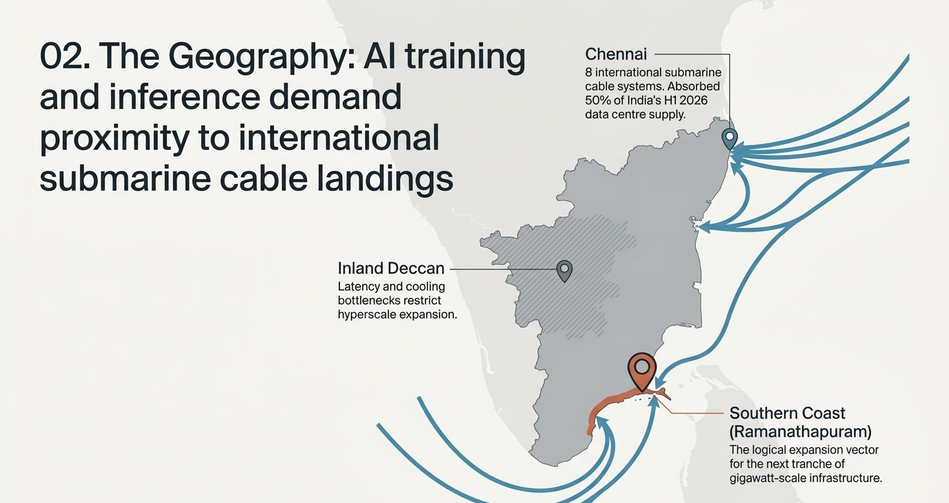 Tamil Nadu map showing Chennai's cable landings and Setupuram's southern coastal position